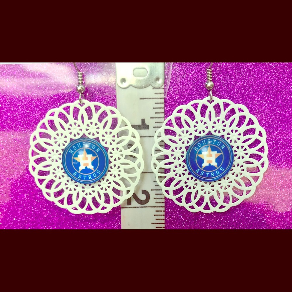 Wheeled Filigree White Houston Astros Earrings
